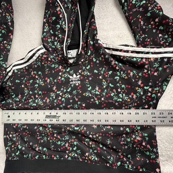 Adidas Womens Floral Hoodie Crop Sweatshirt Size Small Black Multicolor Pullover - Picture 7 of 8